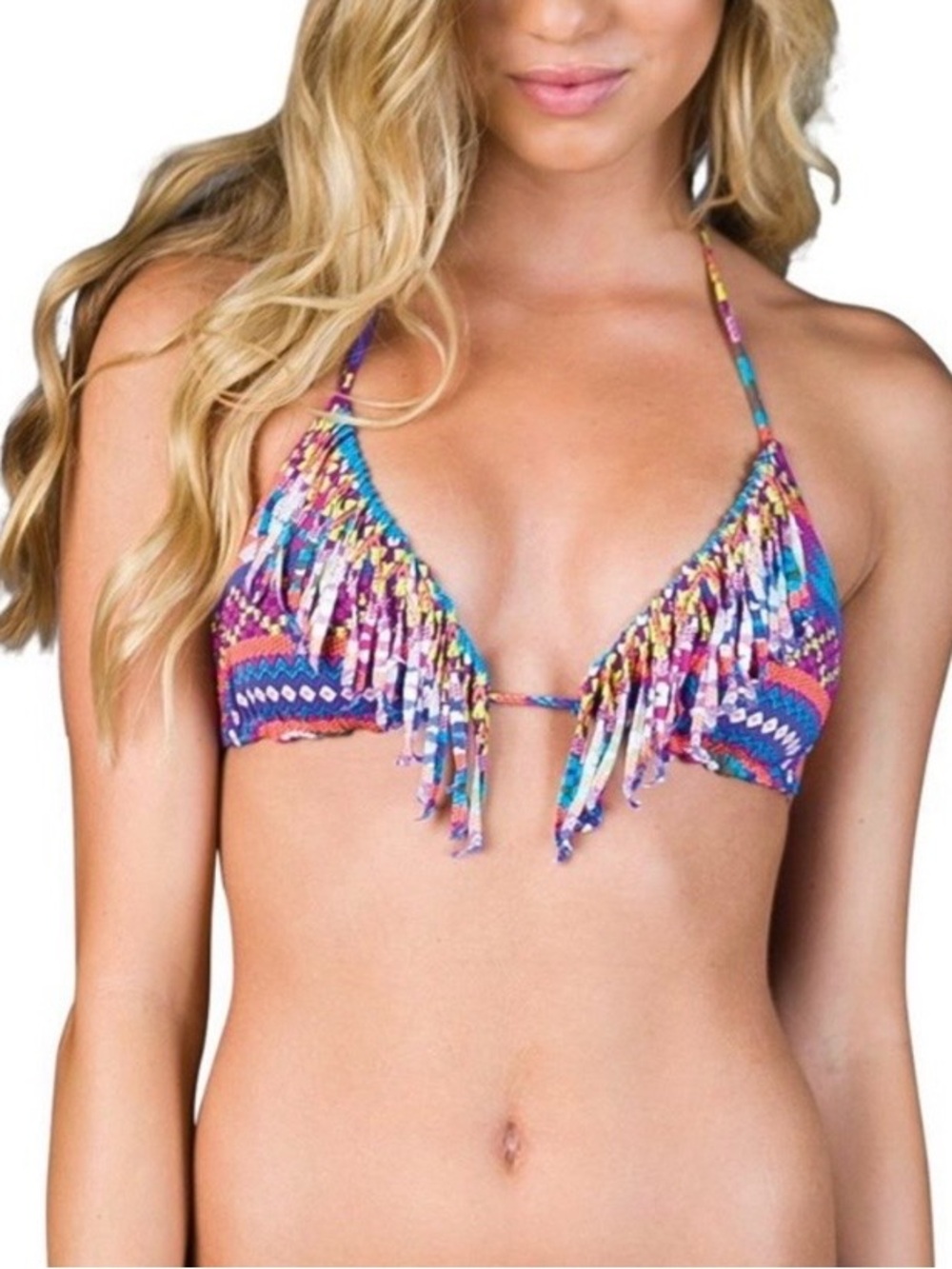 ⭐️⭐️Billabong Multicolor Fringe Tassels Triangle Halter Bikini Top